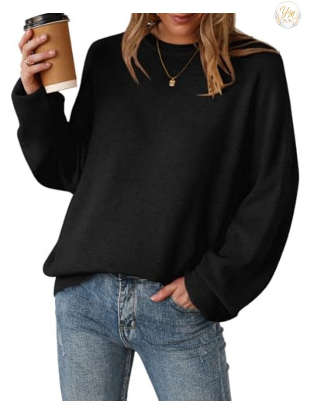 Women's Oversized Wool Blend Pullover Sweater Long Sleeve Crewneck